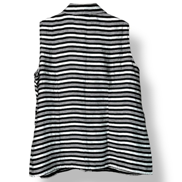 LOUBEN Linen Blend Button Front Sleeveless Shirt Black & Silver Stripes US Sz 16 - Picture 3 of 9